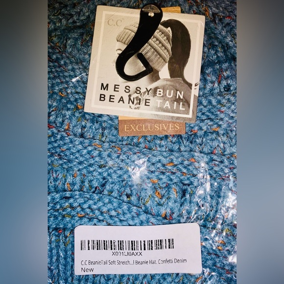 C.C MESSY BUN BEANIE TAIL SOFT STRETCH EXC.-🎉DENIM🩵~or~🎉OMBRE🫒,OS,BNWTIB/WOT - Picture 9 of 14